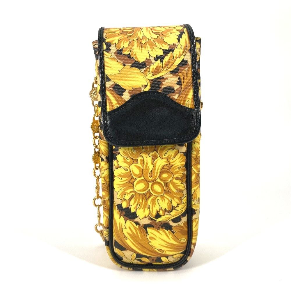 ヴェルサーチ VERSACE レオパード 豹柄 ヒョウ ポシェット カバン ヴィンテージ チェーン 携帯ケース ショルダーバッグ PVC/レザー イエロー