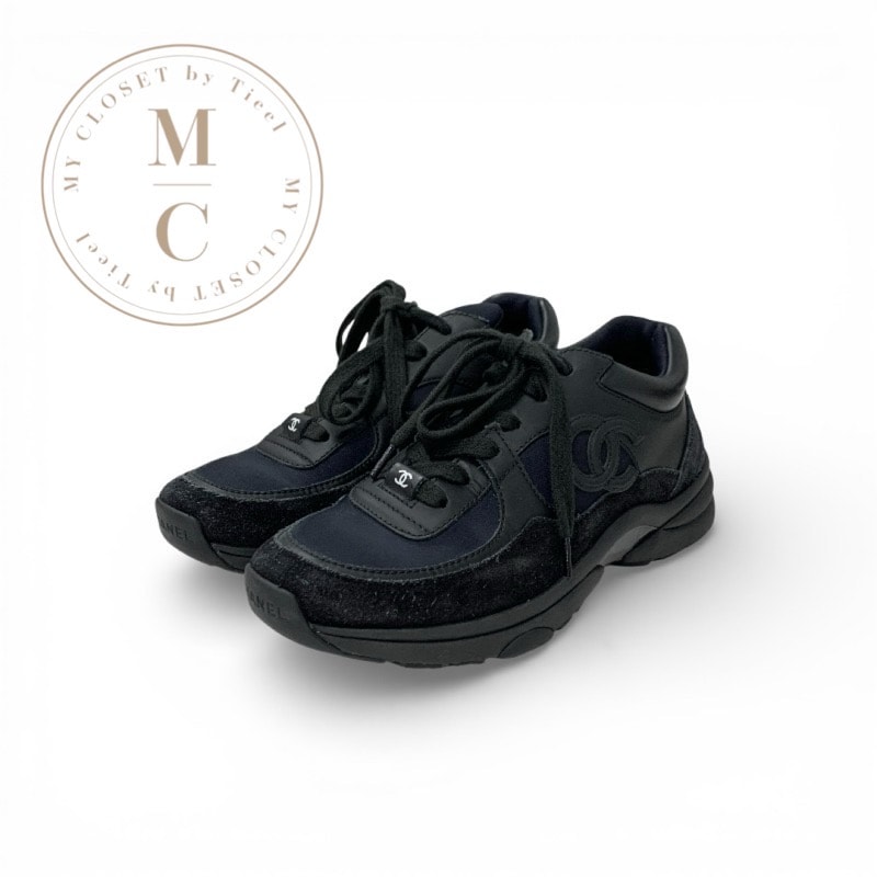 シャネル CHANEL スニーカー 靴 シューズ レザー ファブリック スエード ブラック 黒 ココマーク