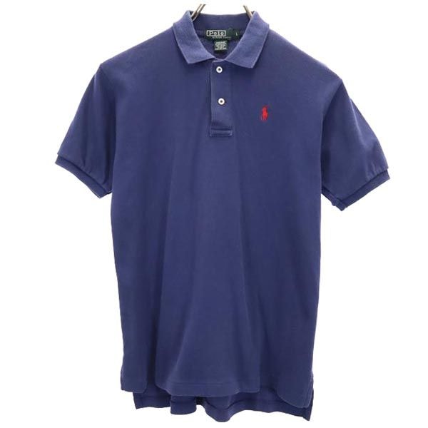 Polo by Ralph Lauren ポロバイラルフローレン 80s 緑タグ ボーイズ ロゴ刺繍 半袖 ポロシャツ L ネイビー系