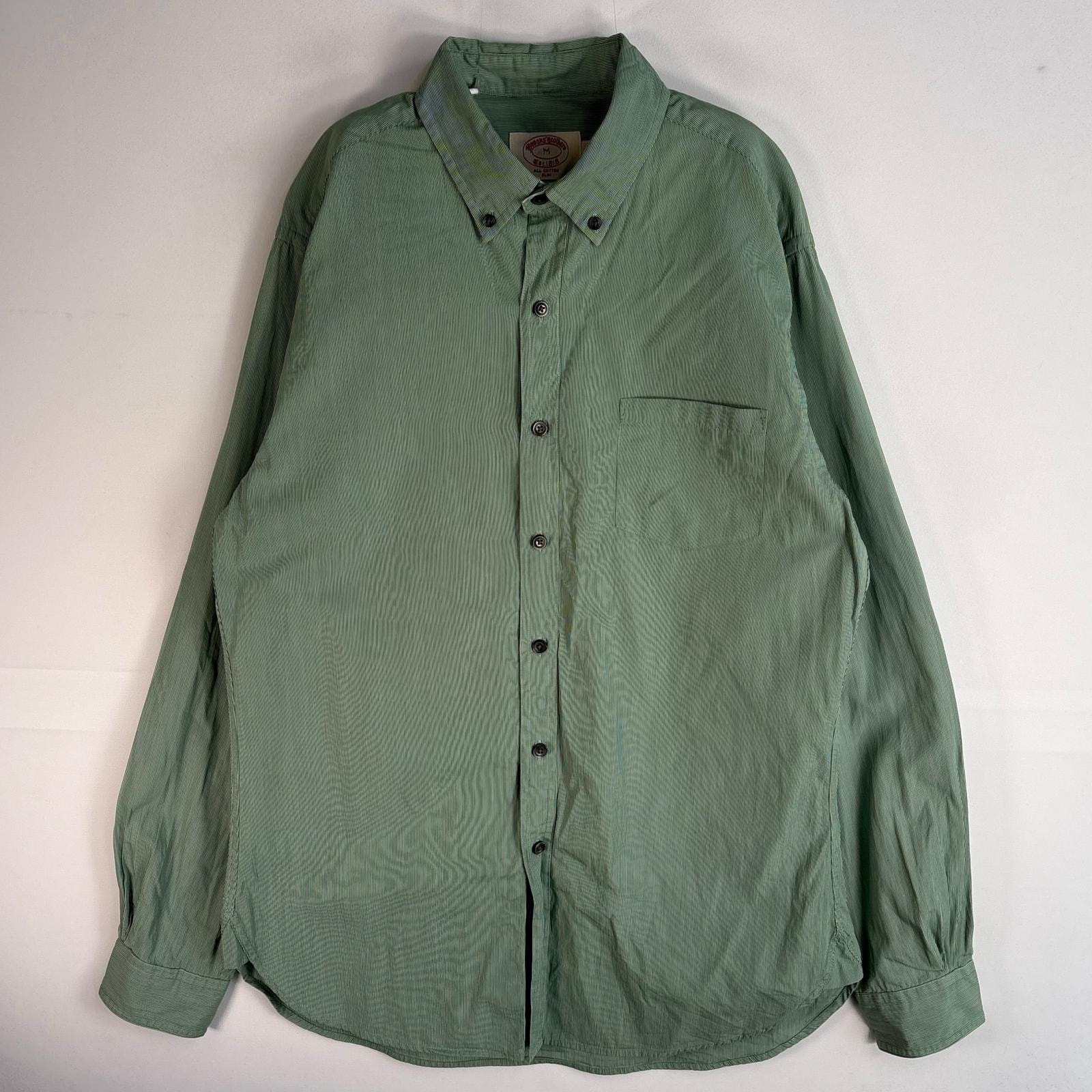 古着 ブルックスブラザーズ Brooks Brothers 長袖シャツ 胸ポケ ボタンダウン SLIM M グリーン系 ストライプ メンズ