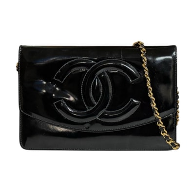 シャネル ココマーク ショルダーバッグ エナメル A05282 ブラック レディース CHANEL 中古