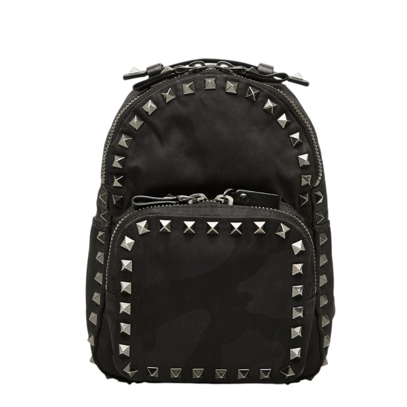ヴァレンチノ ロックスタッズ カモフラージュ 迷彩 リュック バックパック ブラック系 レザー レディース Valentino 中古