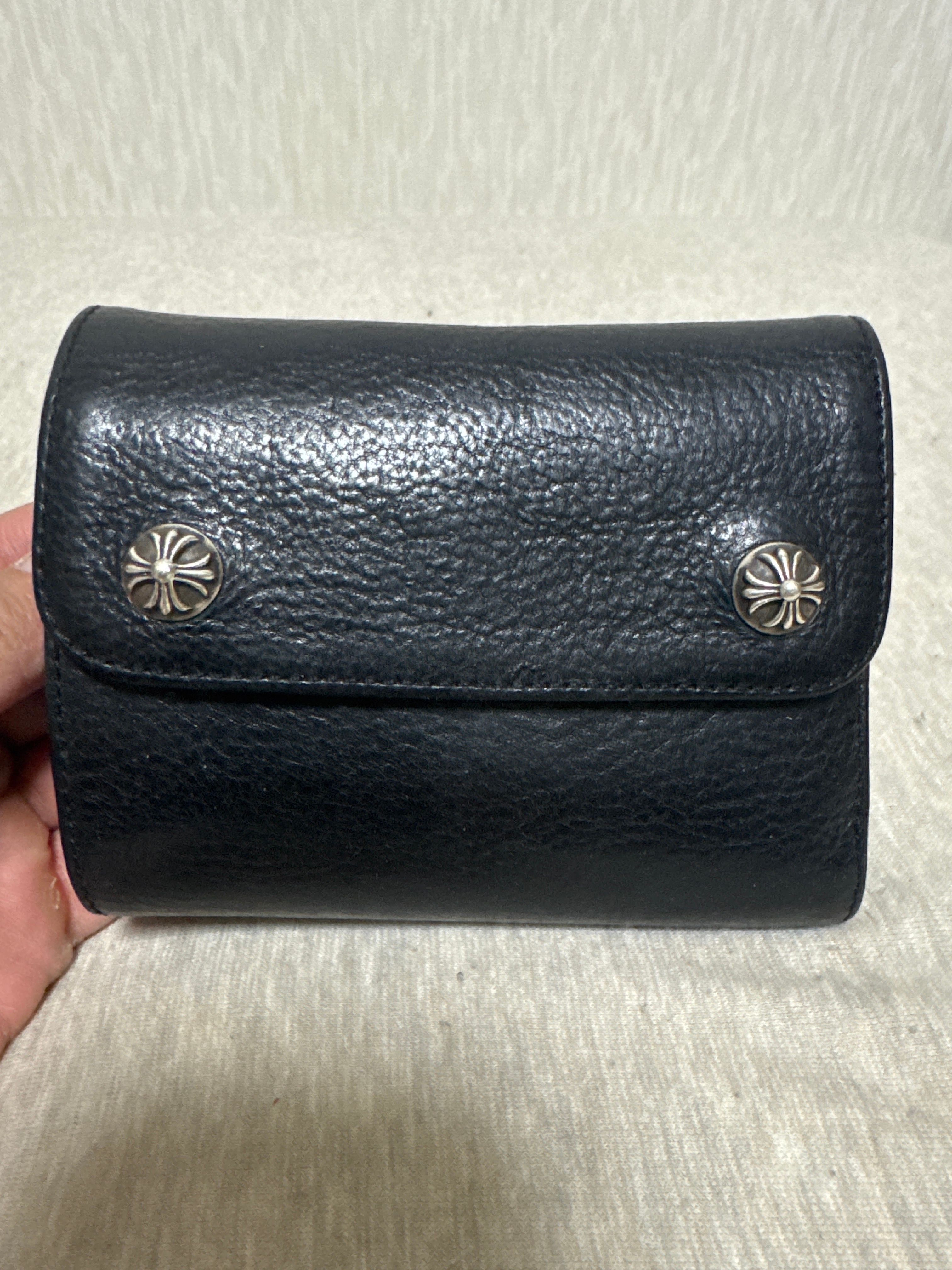 Chrome Hearts Wave Mini Cross Ball Button Leather Wallet "Black/Silver"
