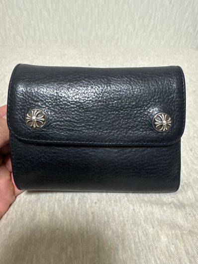 Chrome Hearts Wave Mini Cross Ball Button Leather Wallet "Black/Silver"