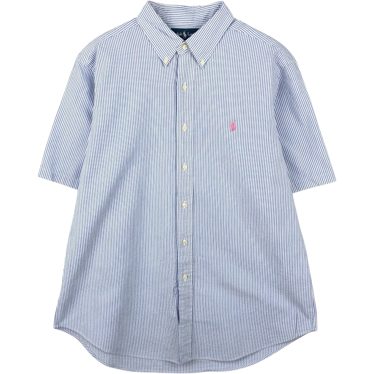 古着 ラルフローレン Ralph Lauren CLASSIC FIT クラシックフィット 半袖 ボタンダウン ストライプシャツ メンズL相当/eaa660134
