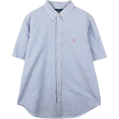 古着 ラルフローレン Ralph Lauren CLASSIC FIT クラシックフィット 半袖 ボタンダウン ストライプシャツ メンズL相当/eaa660134
