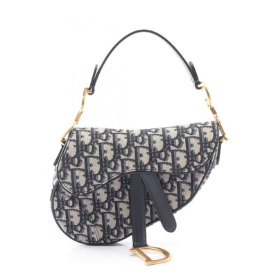 ディオール Dior サドルバッグ ミニ オブリークジャカード ハンドバッグ バッグ キャンバス レザー レディース ネイビー系 / ベージュ系 / ブラック系 【中古】
