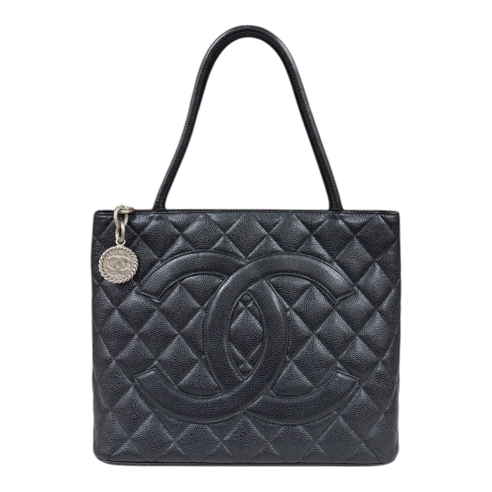 シャネル 復刻トート トートバッグ キャビアスキン ブラック レディース CHANEL  中古