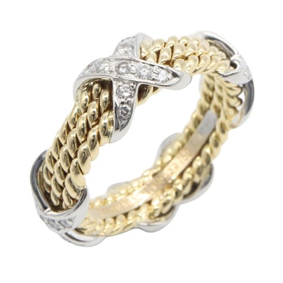 ティファニー TIFFANY&CO 3ロウ ダイヤ Xリング リング・指輪 ジュエリー Pt950プラチナ K18(イエローゴールド) ダイヤモンド レディース シルバー系 / ゴールド系 / クリア系 【中古】