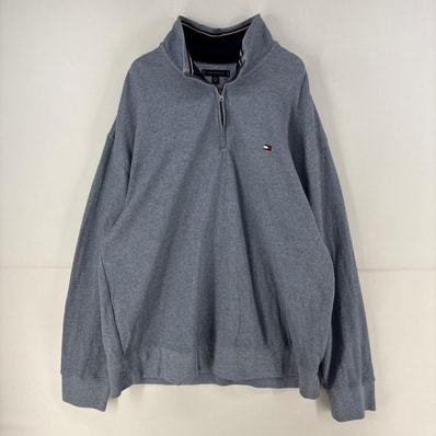 古着 トミーヒルフィガー TOMMY HILFIGER スウェット ハーフジップ プルオーバー 刺繍 トレーナー 大きいサイズ 2XL ブルー系 メンズ