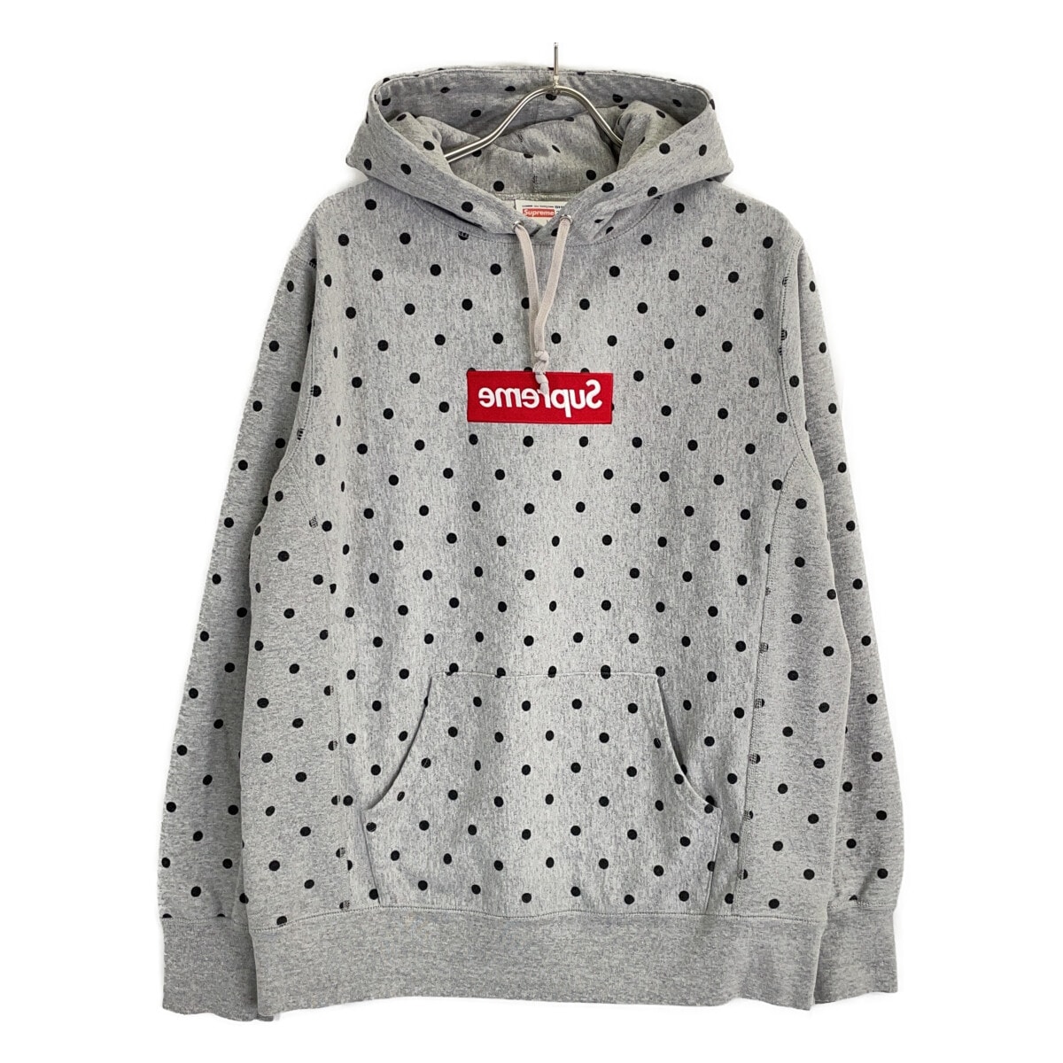 シュプリーム 【×COMME des GARCONS SHIRTS】12SS グレー Box Logo Hoodie ドット柄ミラーボックスロゴフーディ L