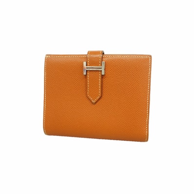★SALE【6kb1582】エルメス 財布 ベアンコンパクト ヴォーエプソン ゴールド シルバー金具 □I刻印【中古】レディース