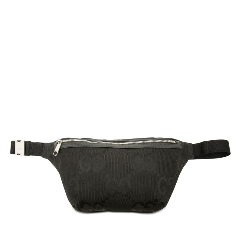 グッチ ジャンボGG ボディバッグ ウエストバッグ 696031 ブラック キャンバス レザー メンズ GUCCI 【中古】