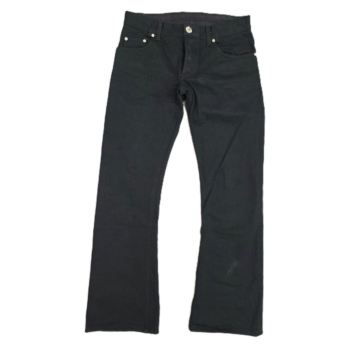 Chrome Hearts Flare Knee Scroll Label Horseshoe Button 5P Denim Pants "Black"