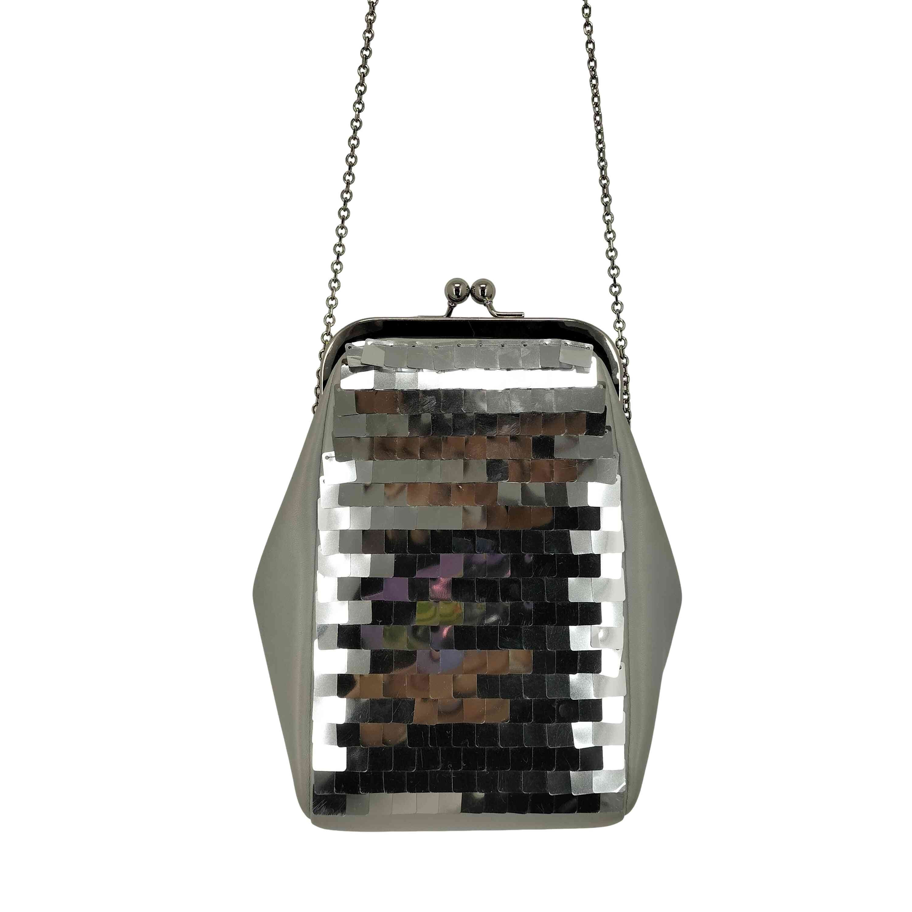 DISC-EMBELLISHED CHAIN HANDLE POUCH【1140409268676】