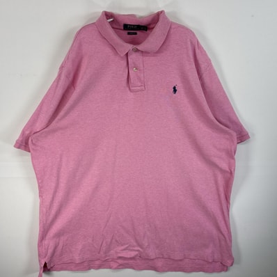 古着 ポロ・ラルフローレン POLO RALPH LAUREN 半袖 ポロシャツ ロゴ 刺繍 大きいサイズ 2ボタン 14041 ピンク 無地 メンズ