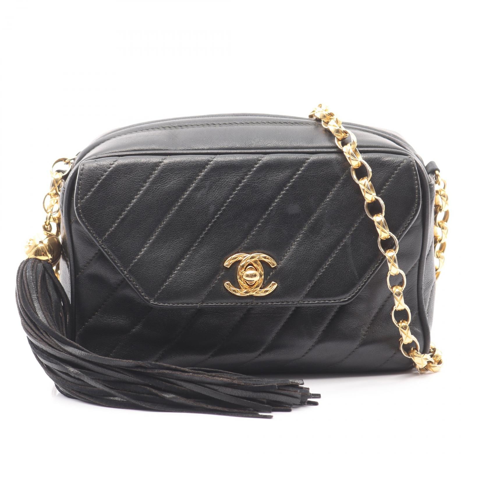 CHANEL CHANEL 코코 마크 바이어스 스티치 숄더백 램스킨 (양가죽) 여성용 블랙 [중고]