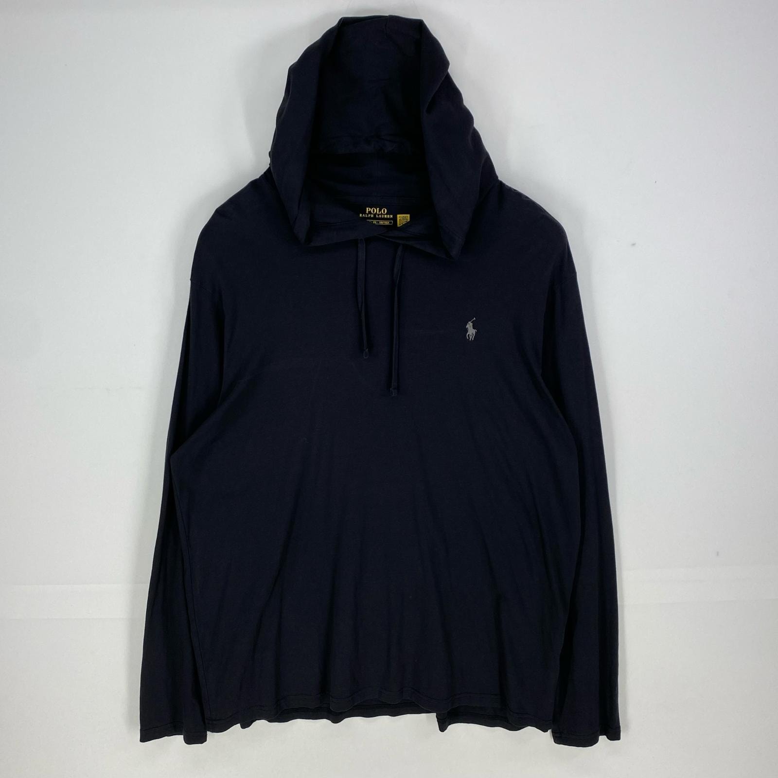 古着 ポロ・ラルフローレン POLO RALPH LAUREN 長袖Tシャツ パーカー フード ワンポイントロゴ刺繍 ポニー XL ブラック系 メンズ