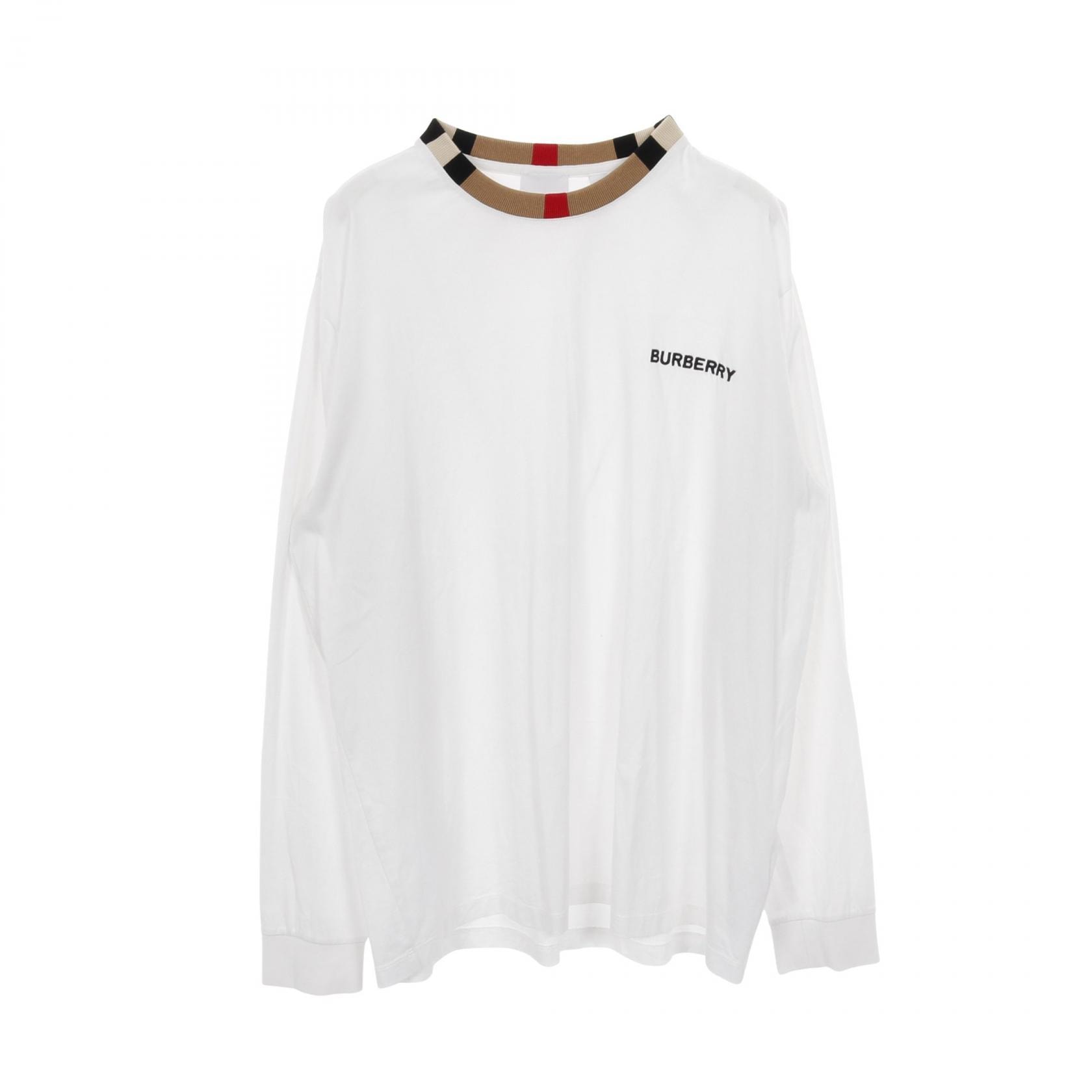 バーバリー BURBERRY JARRAD チェックネック カットソー 衣料品 トップス コットン メンズ ホワイト系 【中古】