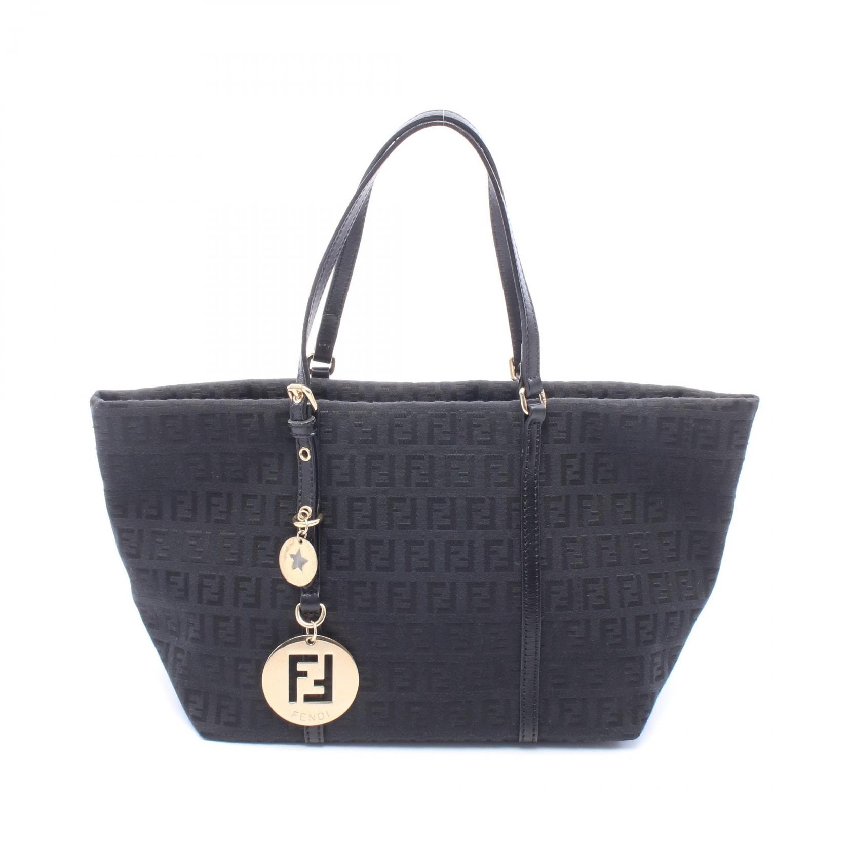 フェンディ FENDI ズッキーノ トートバッグ バッグ キャンバス レザー レディース ブラック系 8BH214 【中古】