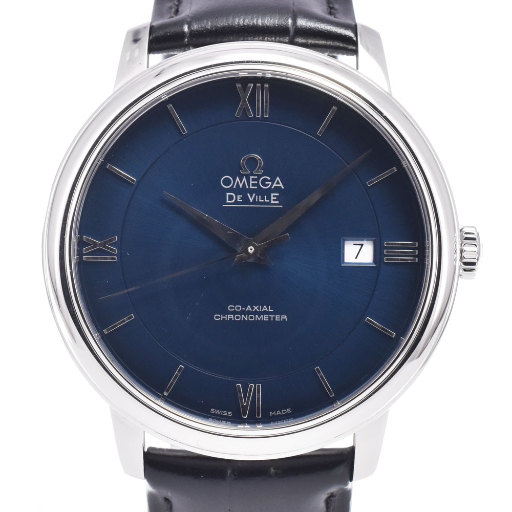 オメガ OMEGA 424.13.40.20.03.001 デビル プレステージ コーアクシャル ブルー 自動巻き メンズ 美品 保証書付き 腕時計 M#148552