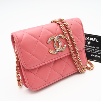 美品 CHANEL シャネル マトラッセ ビジュー ラムスキン チェーンショルダーバッグ - ショルダーバッグ ピンク ラムスキン レディース