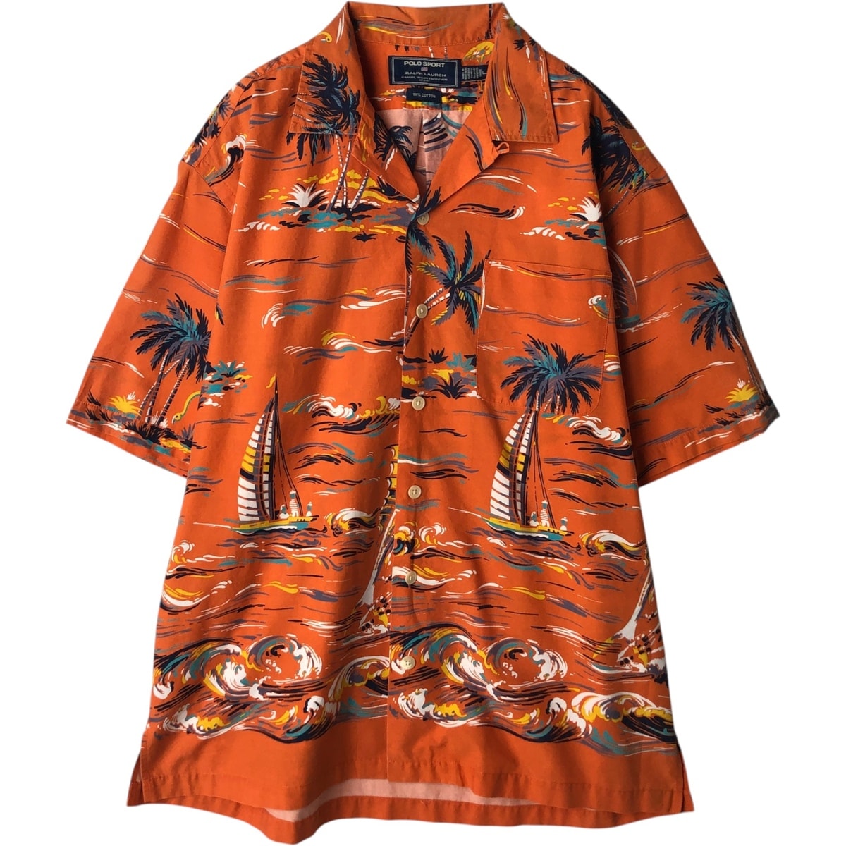 古着 90年代 ラルフローレン Ralph Lauren POLO SPORT ポロスポーツ 総柄 ヤシの木柄 オープンカラー ハワイアンアロハシャツ メンズL相当 ヴィンテージ/eaa635942