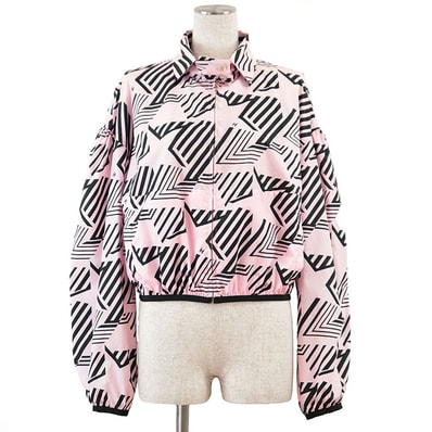 新品同様 シャネル P74300 ナイロン ジップアップ ブルゾン COCOマーク & ジオメトリック 総柄 ジャケット レディース ナイトピンク ブラック 38 CHANEL