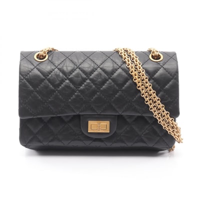 シャネル CHANEL 2.55 マトラッセ マドモアゼルチェーン Wフラップ ショルダーバッグ バッグ カーフ(牛革) レディース ブラック系 A37586 【中古】