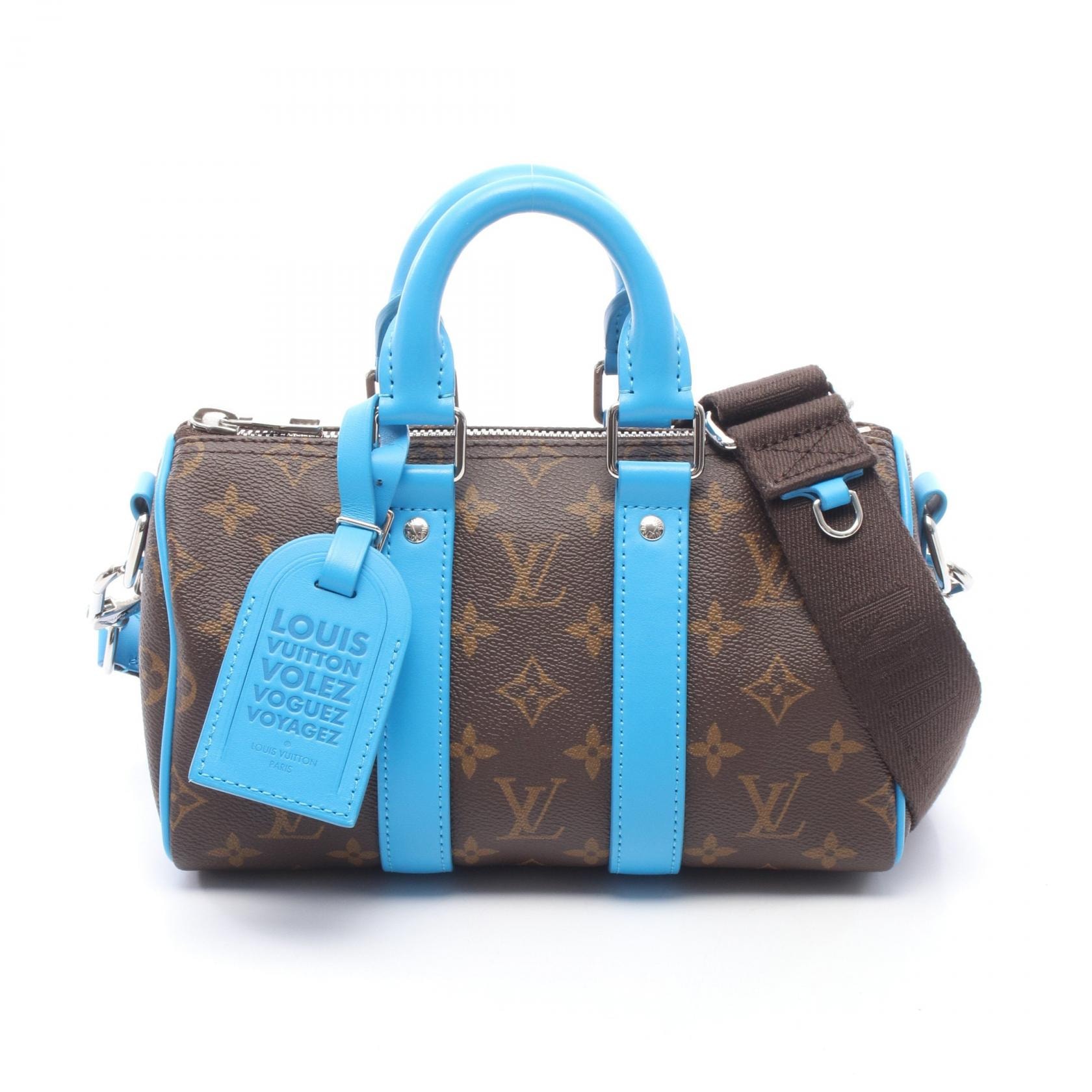 ルイ・ヴィトン LOUIS VUITTON キーポル バンドリエール25 LVカラーマニア 2WAY ハンドバッグ バッグ PVCコーティングキャンバス レザー モノグラム・マカサー メンズ ブラウン系 / ブルー系 / ガストンブルー M12609