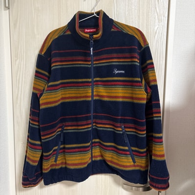 Supreme Stripe Zip Up Fleece Jacket "Navy"