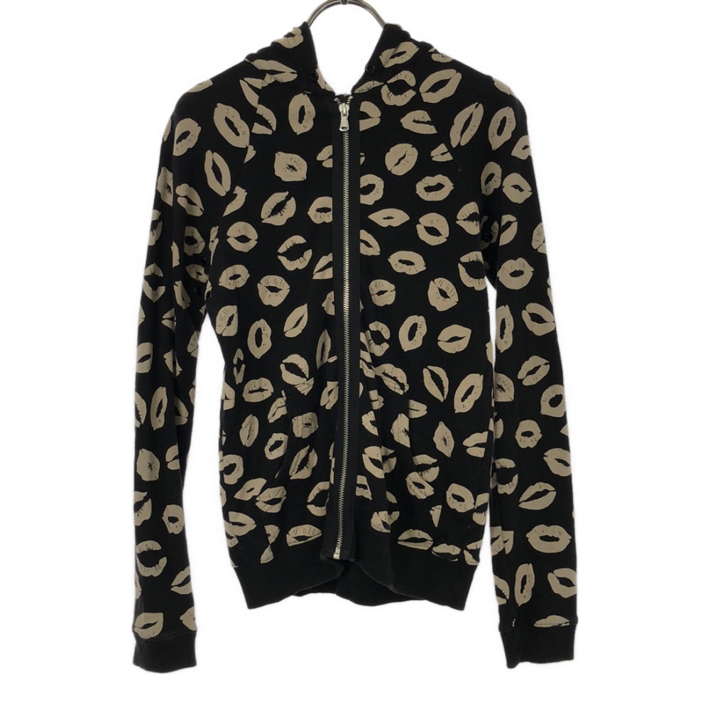 MARC BY MARC JACOBS マークバイマークジェイコブス 総柄 長袖 スウェット ジップパーカー XS ブラック