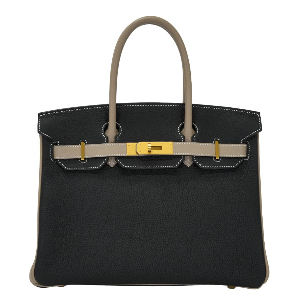 HERMES エルメス ハンドバッグ バーキン30 スペシャルオーダー カマイユスタンプ 黒 (ブラック)/トゥルティールグレー (グリトゥルトゥレール) トゴ マットゴールド金具 B刻印 新品同様【中古】