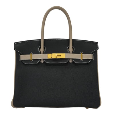 HERMES エルメス ハンドバッグ バーキン30 スペシャルオーダー カマイユスタンプ 黒 (ブラック)/トゥルティールグレー (グリトゥルトゥレール) トゴ マットゴールド金具 B刻印 新品同様【中古】