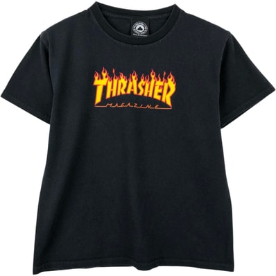 古着 スラッシャー THRASHER ファイヤーパターン サーフ スケートTシャツ レディースM相当/eaa620409