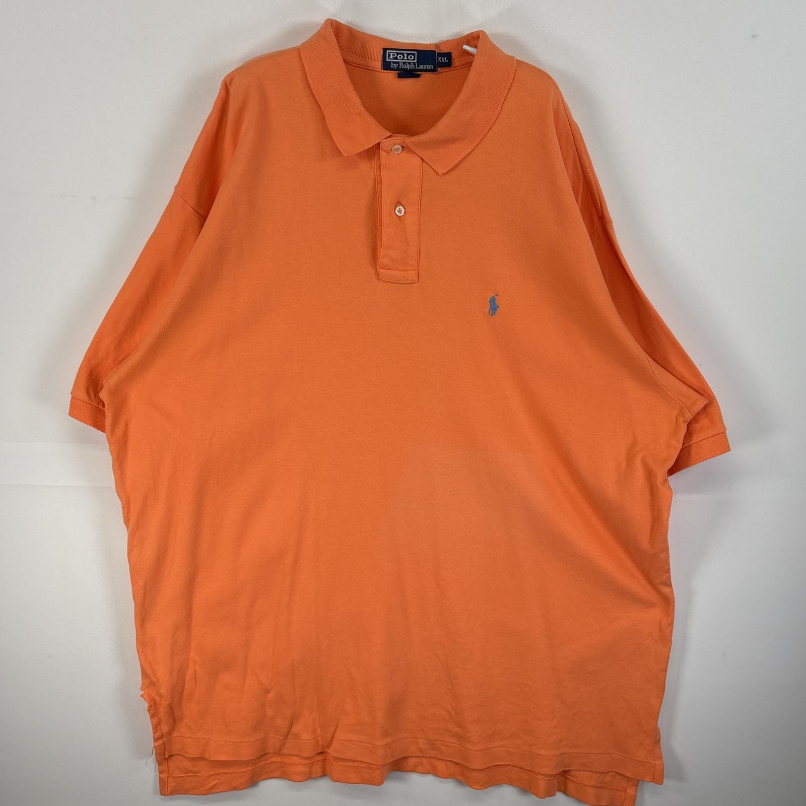 古着 90's/90年代 ポロバイラルフローレン Polo by Ralph Lauren 半袖 ポロシャツ ロゴ 刺繍 大きいサイズ 肉厚 2ボタン 14041  オレンジ 無地 メンズ