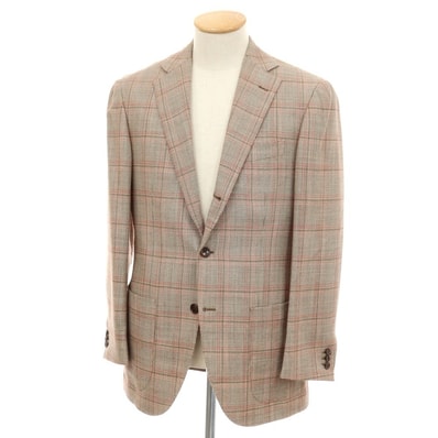 【中古】ビームスエフ BEAMS F シルクウールモヘア チェック テーラードジャケット ブラウンxピンク【サイズ93】【メンズ】