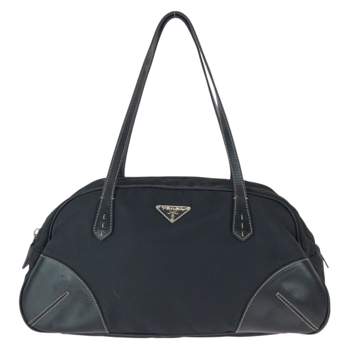 PRADA プラダ テスート 三角ロゴプレート ブラック 黒 シルバー金具 ナイロン レザー/ トートバッグ ハンドバッグ 601110 【中古】