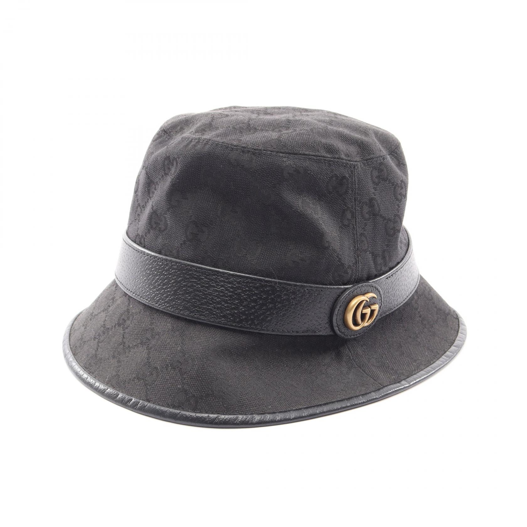 グッチ GUCCI GGマーモント GGキャンバス バスケット ハット 帽子 レザー ポリエステル メンズ レディース ブラック系 576587 【中古】