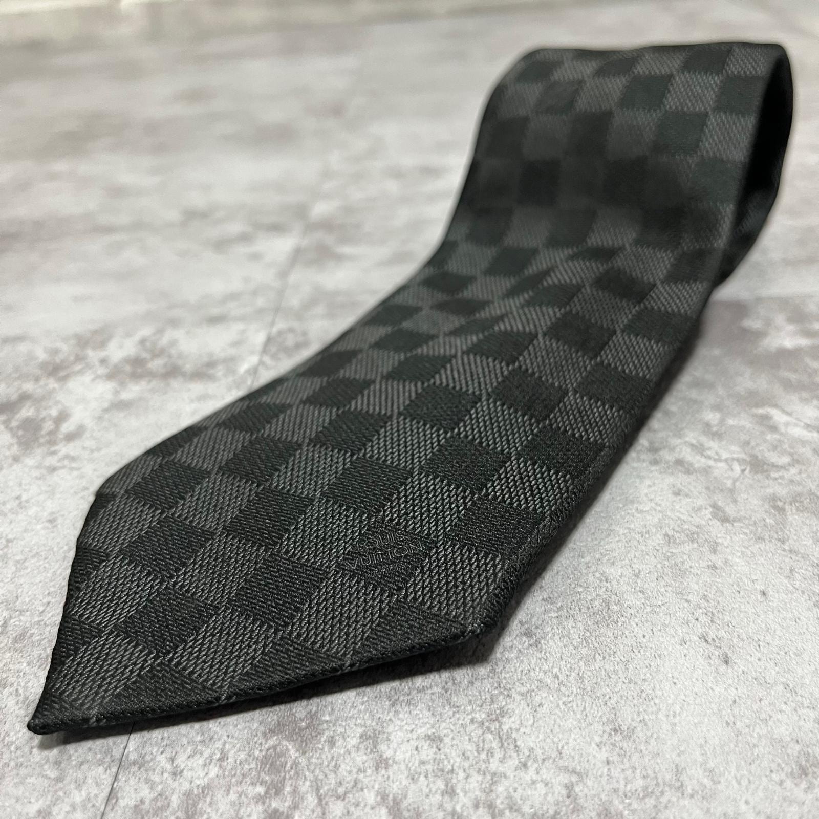 【LOUIS VUITTON】ルイヴィトン ネクタイ ダミエ 市松模様 チェック ブラック グレー ジャカード ロゴ織り 総柄 メンズ 紳士 ヴィンテージ