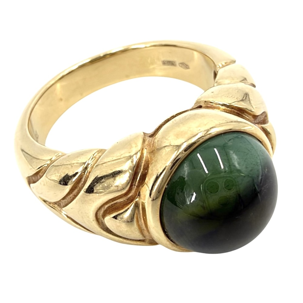 BVLGARI ブルガリ 指輪 パッソドッピオ リング ジュエリー アクセサリー Au750 K18YG K18イエローゴールド    グリーントルマリン 約13.5号 ゴールド グリーン 緑 レディース 約11.5g【中古品】