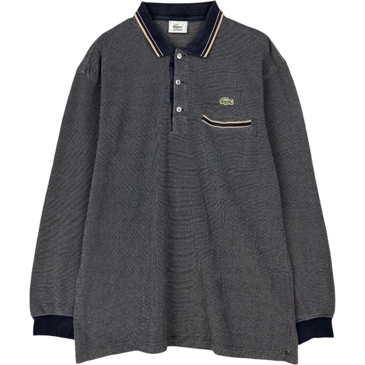 古着 ラコステ LACOSTE 総柄 長袖 ポロシャツ 5 メンズL相当/eaa667140