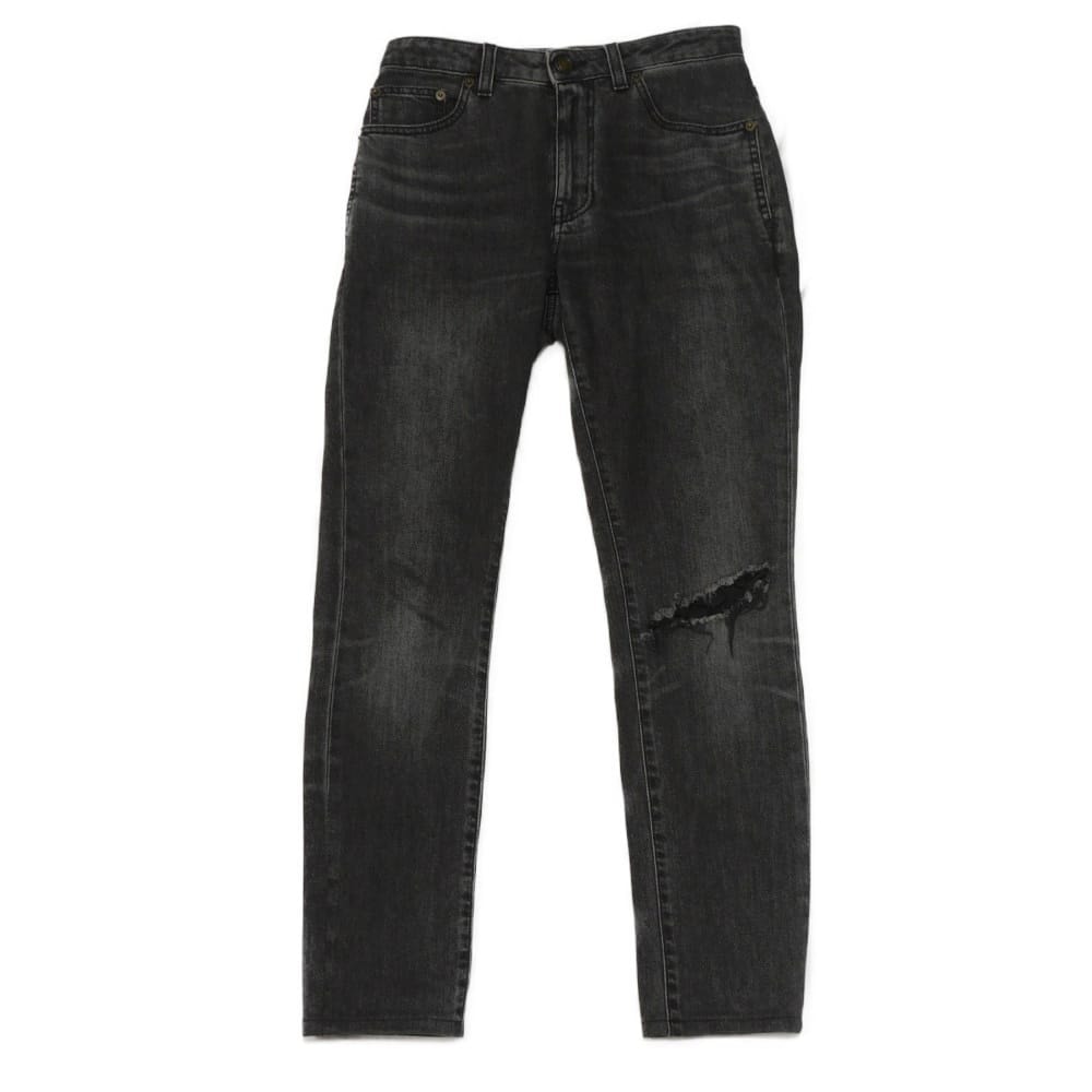 SAINT LAURENT PARIS サンローランパリ クラシック スキニー ジーンズ 27 ダメージ加工 ボトムス 160/64Y デニム コットン ブラック パンツ 590147 YQ500 1703