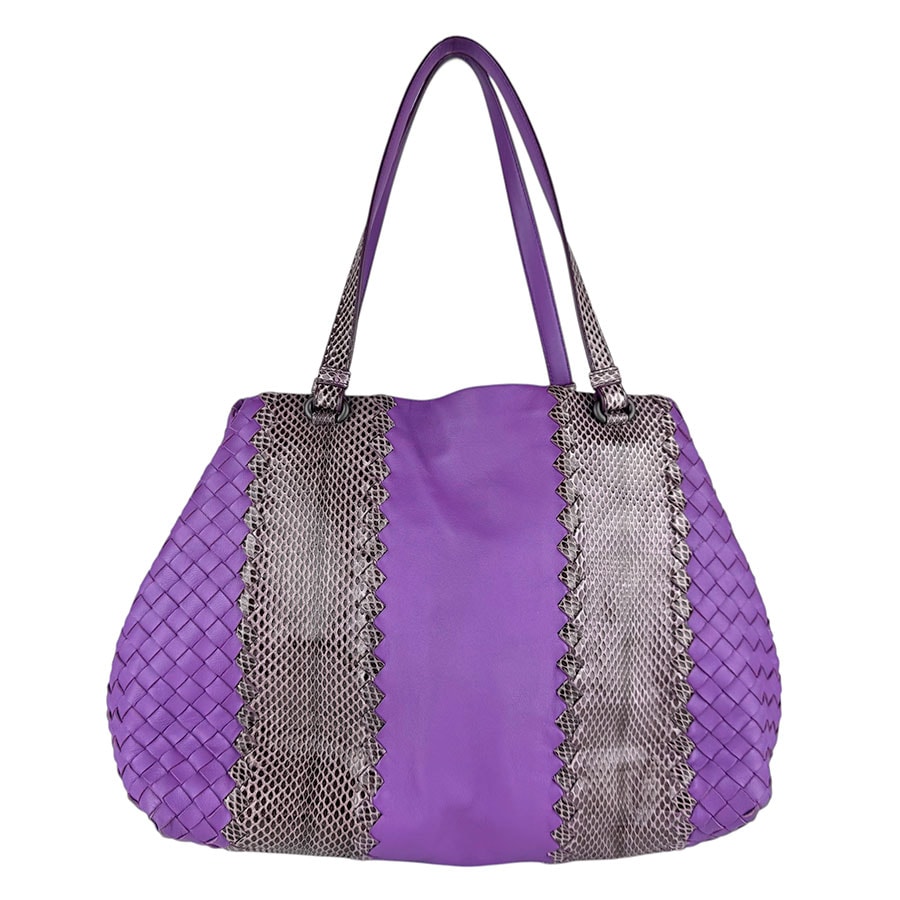 ボッテガヴェネタ BOTTEGAVENETA ショルダーバッグ イントレチャート レザー/パイソン パープル レディース【中古】 z9174