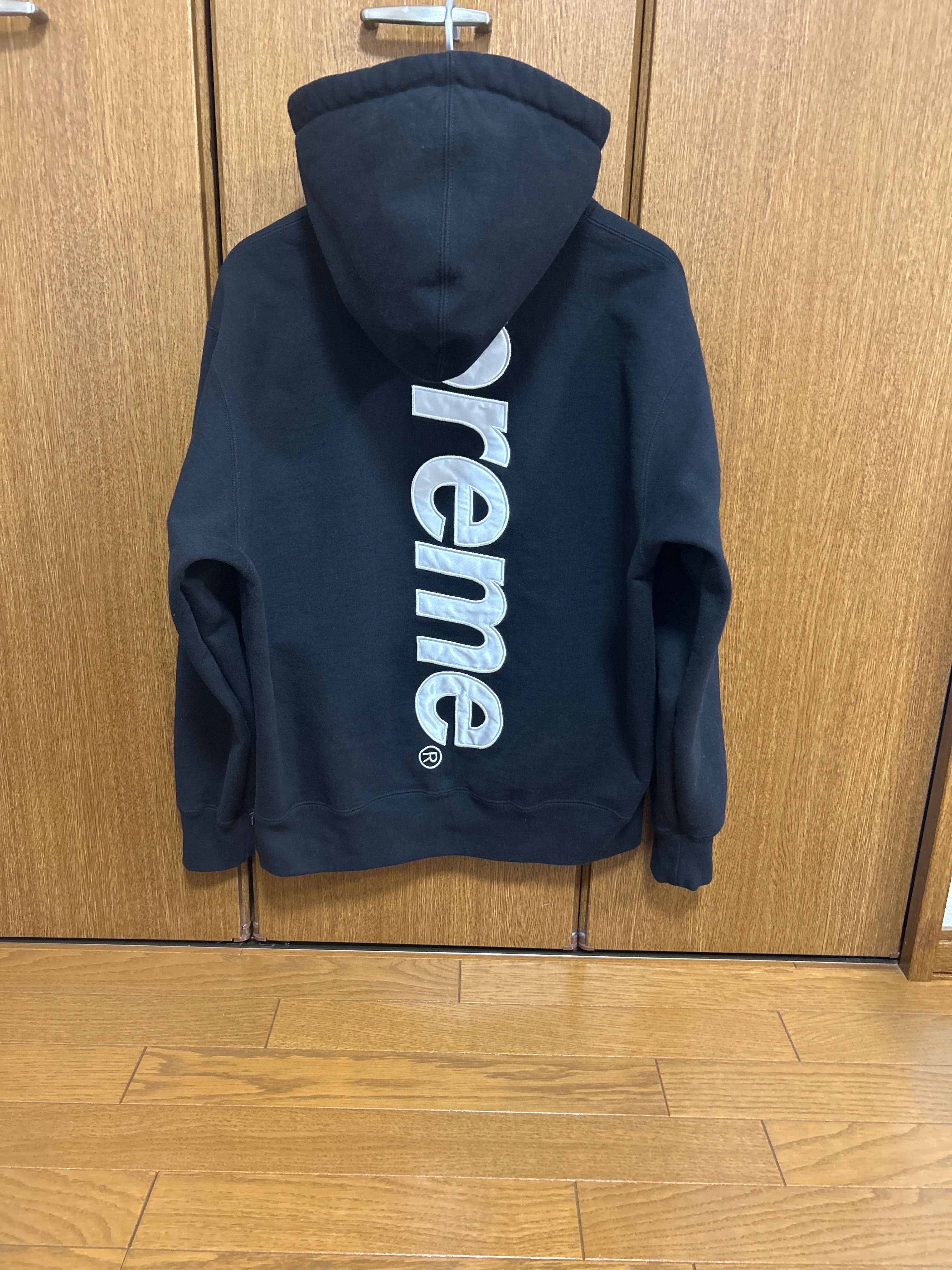 Supreme Satin Applique Hooded Sweatshirt "Black"
