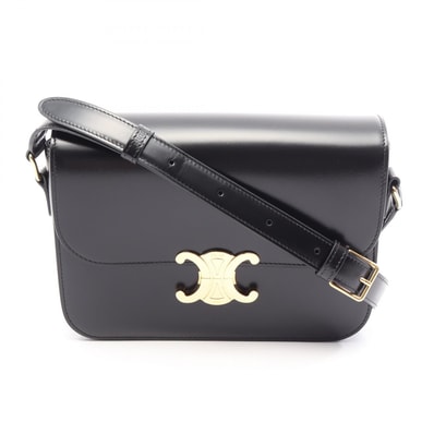 セリーヌ CELINE クラシック トリオンフ ミディアム ショルダーバッグ バッグ レザー レディース ブラック系 187363BF4.38 【中古】