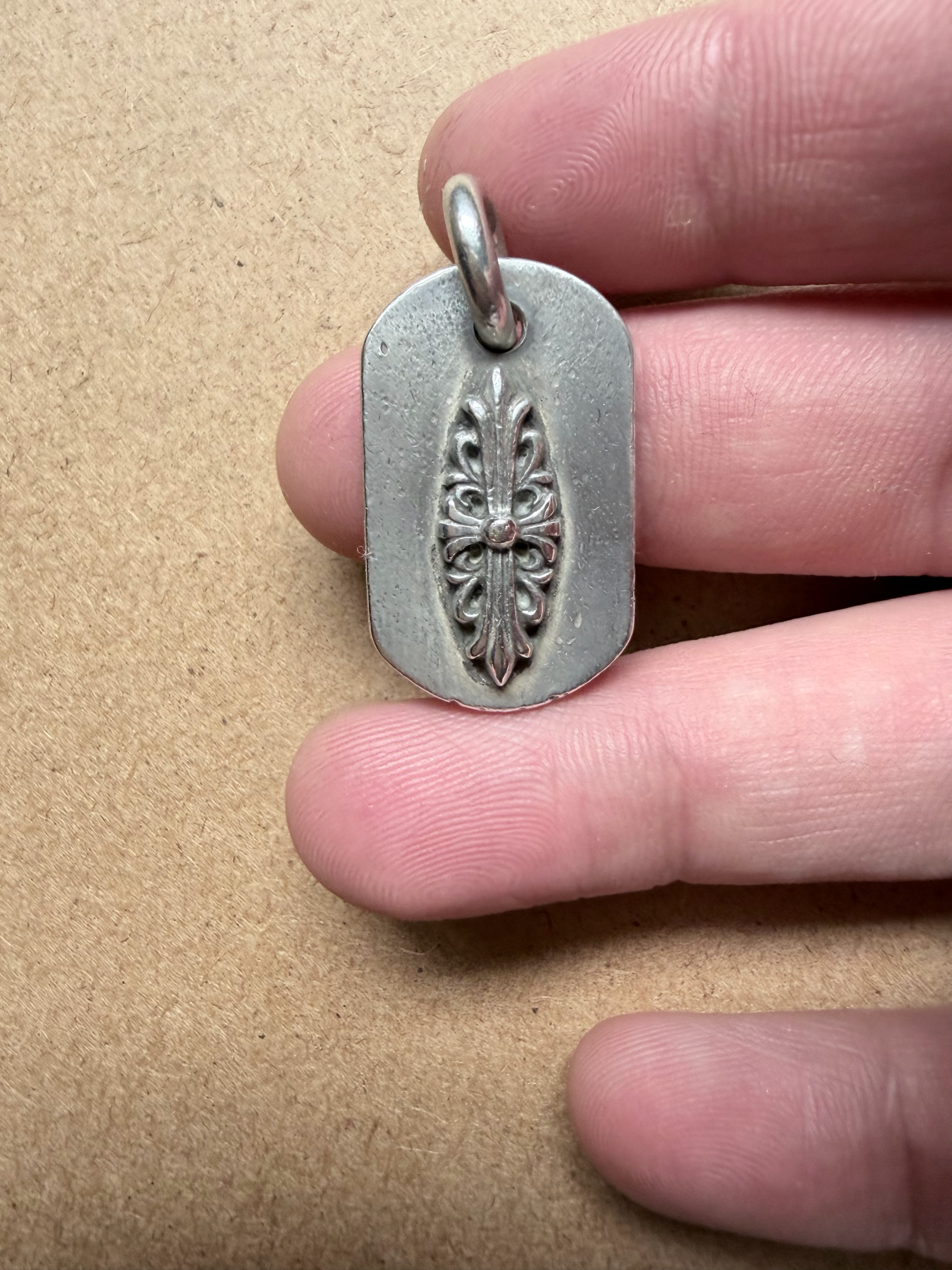 Chrome Hearts Dog Tag S-Lazed Floral Cross "Silver"