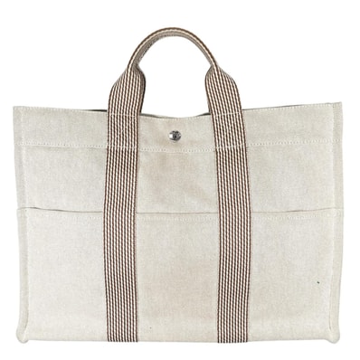 HERMES エルメス ニューフルトゥMM ハンドバッグ コットン ベージュ レディース【中古】