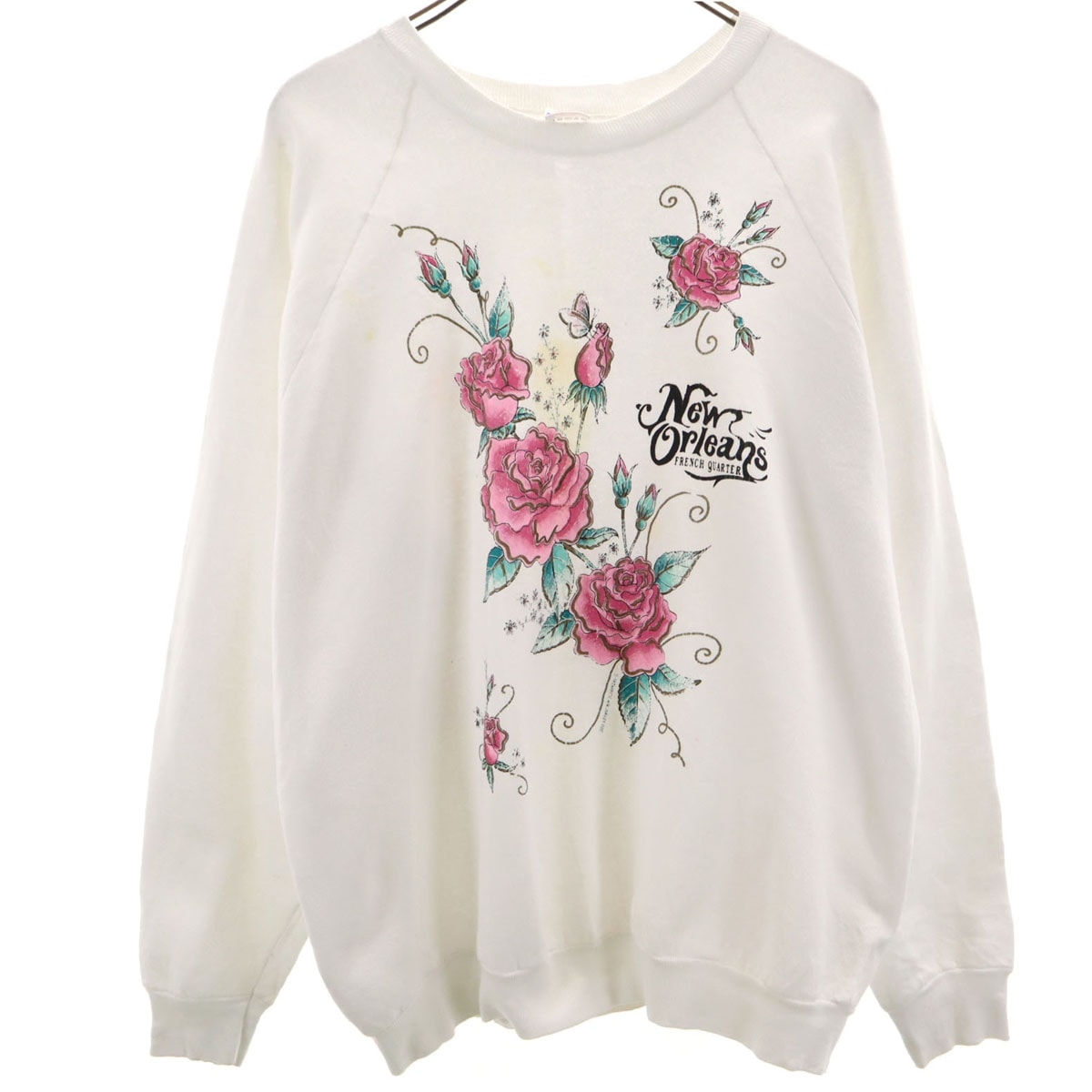 FRUIT OF THE LOOM フルーツオブザルーム 90s USA製 オールド 長袖 スウェット トレーナー XL ホワイト バラ