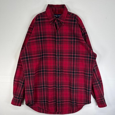 古着 ラルフローレン RALPH LAUREN 長袖シャツ ロゴ 刺繍 チェック BLAKE 肉厚 S レッド系 マルチカラー メンズ